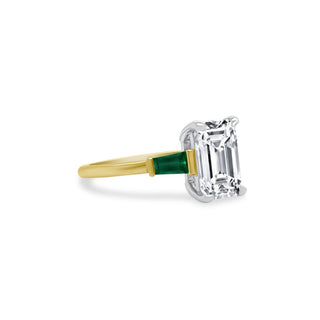 Emerald Cut Diamond with Emerald Tapered Baguettes  Lindsey Leigh Jewelry.
