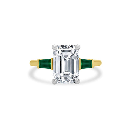 Emerald Cut Diamond with Emerald Tapered Baguettes - Lindsey Leigh Jewelry