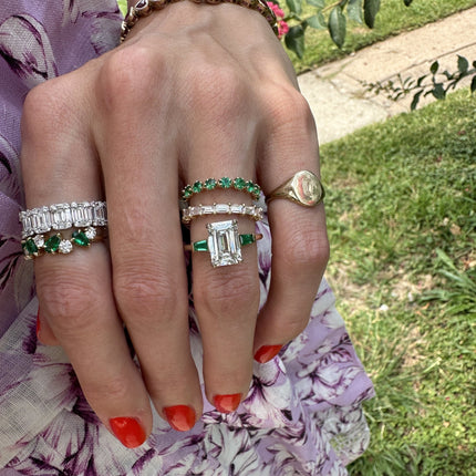 Emerald Cut Diamond with Emerald Tapered Baguettes - Lindsey Leigh Jewelry