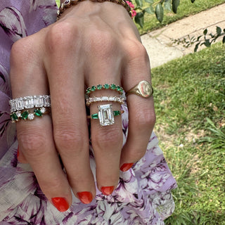 Emerald Cut Diamond with Emerald Tapered Baguettes  Lindsey Leigh Jewelry.
