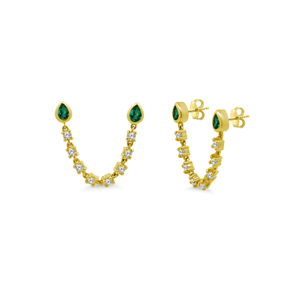 Emerald Pearl Bezel & Diamond Chain Stud - Lindsey Leigh Jewelry