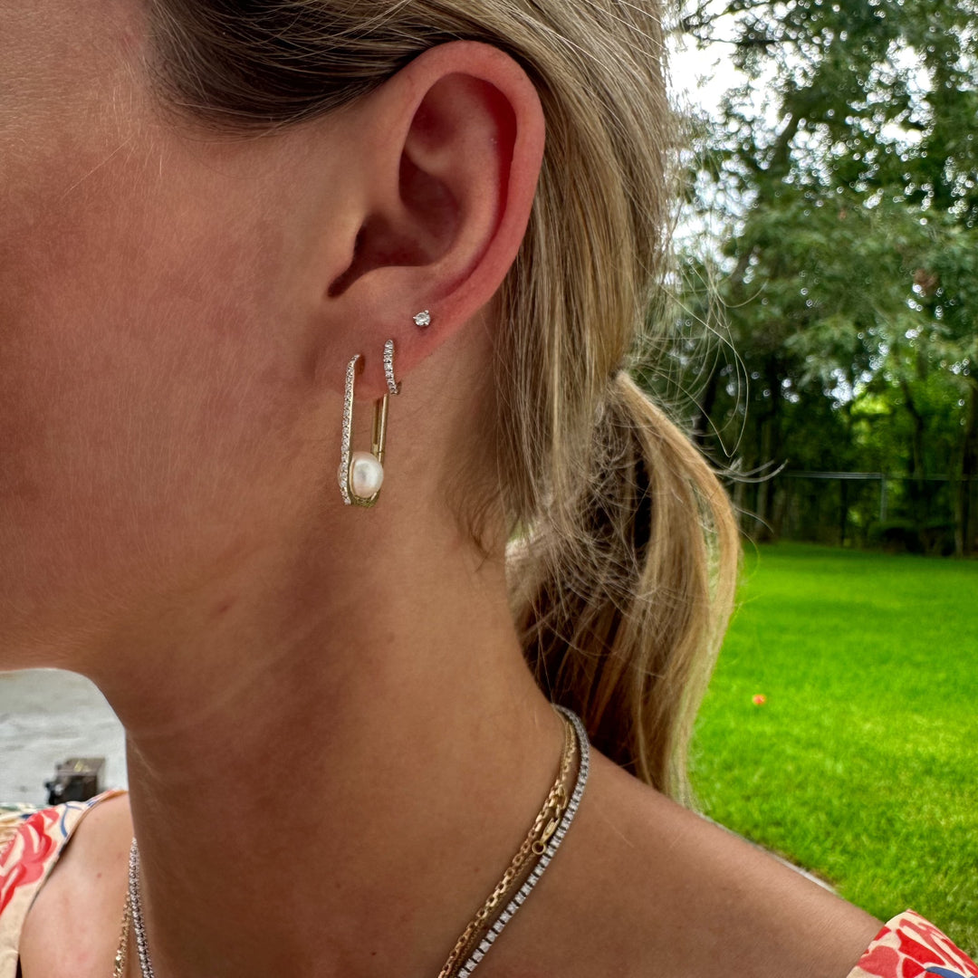 Pearl & Diamond Rectangular Earrings