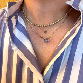 Bezel Set Gemstone Paper Clip Necklace
