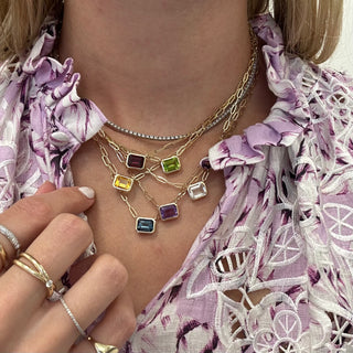Bezel Set Gemstone Paper Clip Necklace  Lindsey Leigh Jewelry.
