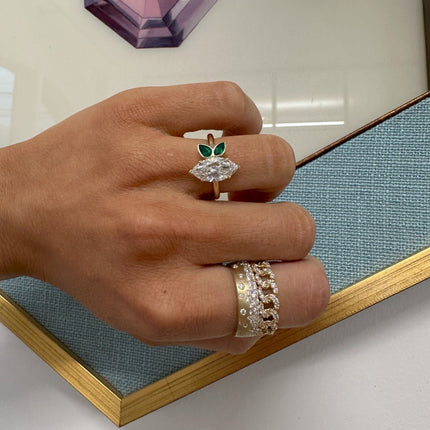 Marquise Diamond with Mixed Shape Bezel Set Emeralds - Lindsey Leigh Jewelry