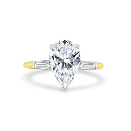 Pear Diamond Ring with Tapered Baguettes - Lindsey Leigh Jewelry