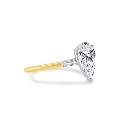 Pear Diamond Ring with Tapered Baguettes - Lindsey Leigh Jewelry