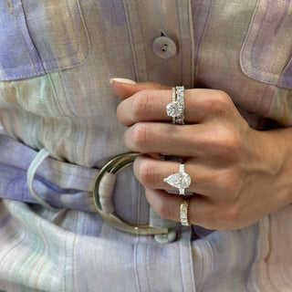 Pear Cut with Tapered Baguette Cut Side Stones  Lindsey Leigh Jewelry.
