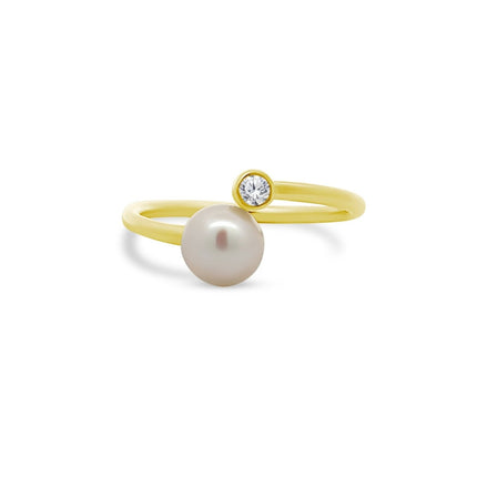 Pearl & Diamond Bezel Wrap Ring - Lindsey Leigh Jewelry