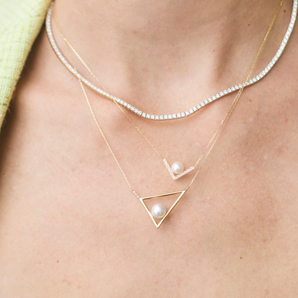 Floating Pearl Triangle Necklace