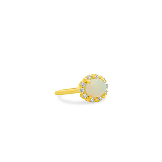 Petite Cabochon Opal & Diamond Halo Ring  Lindsey Leigh Jewelry.
