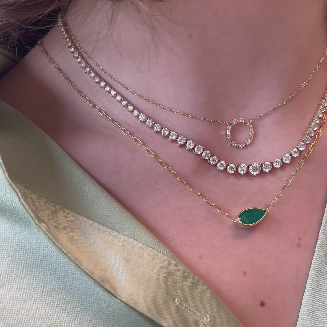 Bezel Set Pear Cut Emerald Paper Clip Necklace