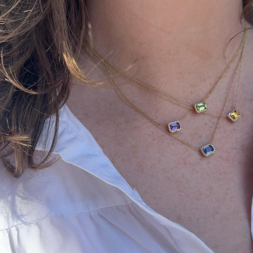 Gemstone & Diamond Halo Necklace