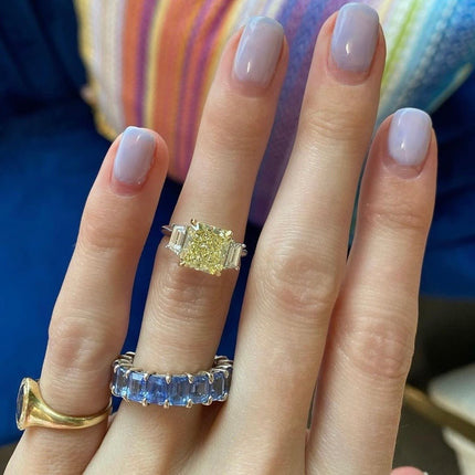 Radiant Canary Diamond Ring with Side Traps - Lindsey Leigh Jewelry