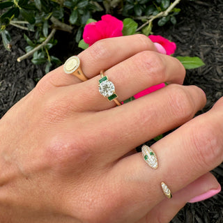 Round with Straight Baguette Cut Side Stones  Lindsey Leigh Jewelry.
