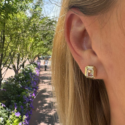 Triple Bezel Gemstone Studs - Lindsey Leigh Jewelry