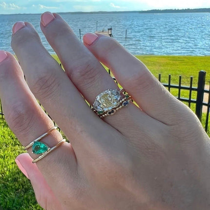 Yellow Cushion Diamond with Half Moons - Lindsey Leigh Jewelry