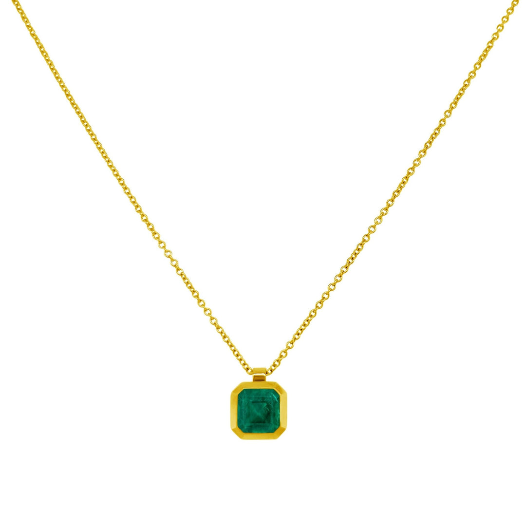 0.82ct Bezel Set Emerald Necklace - Lindsey Leigh Jewelry