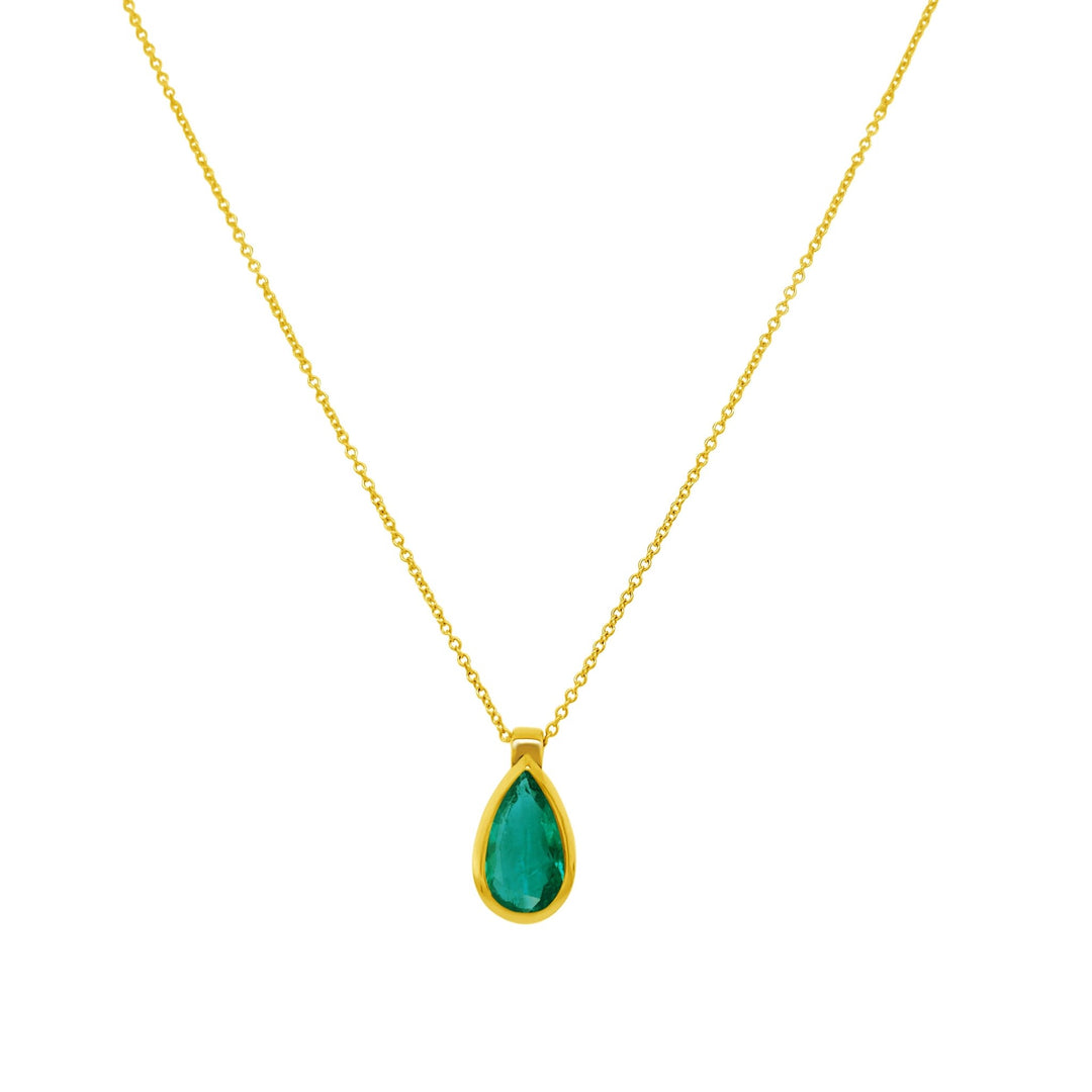 1.56ct Bezel Set Emerald Pear Necklace - Lindsey Leigh Jewelry