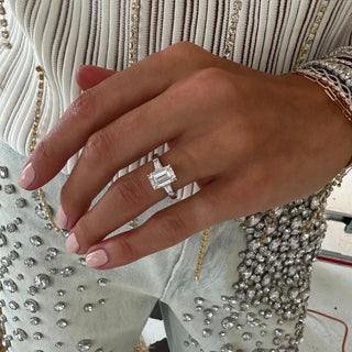 2.51ct Emerald Cut Diamond with Tapered Baguettes  Lindsey Leigh Jewelry.
