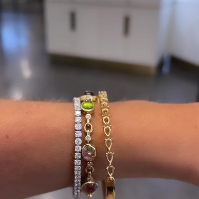 Gemstone & Diamond Chasing Pear Bangle