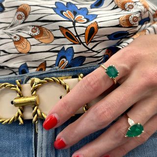 East West Emerald Cut Emerald Solitaire  Lindsey Leigh Jewelry.
