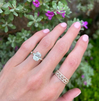 Cushion Cut Diamond with Marquise Bezel Band  Lindsey Leigh Jewelry.
