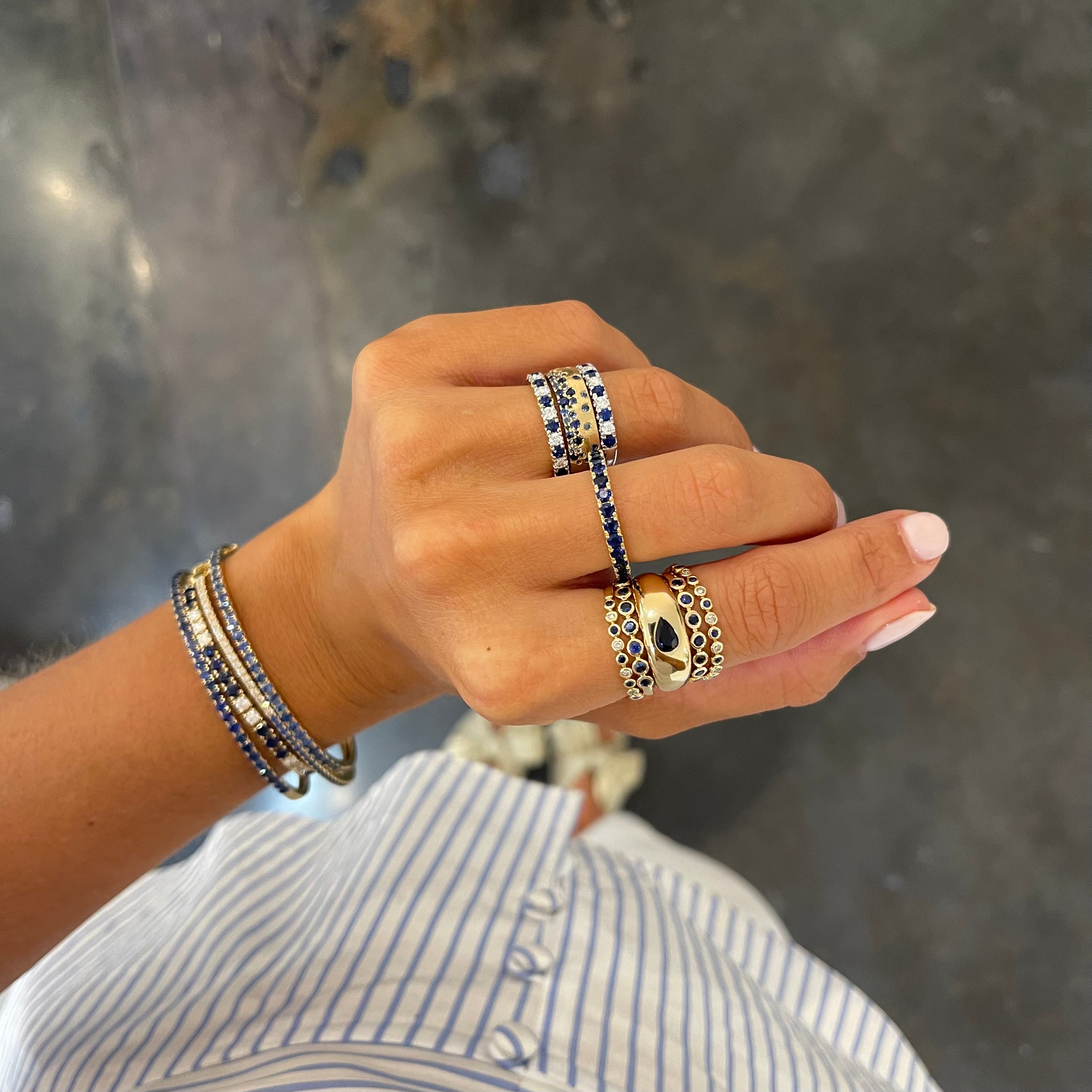 Skinny Sapphire & Diamond Eternity Ring - Nuha Jewelers