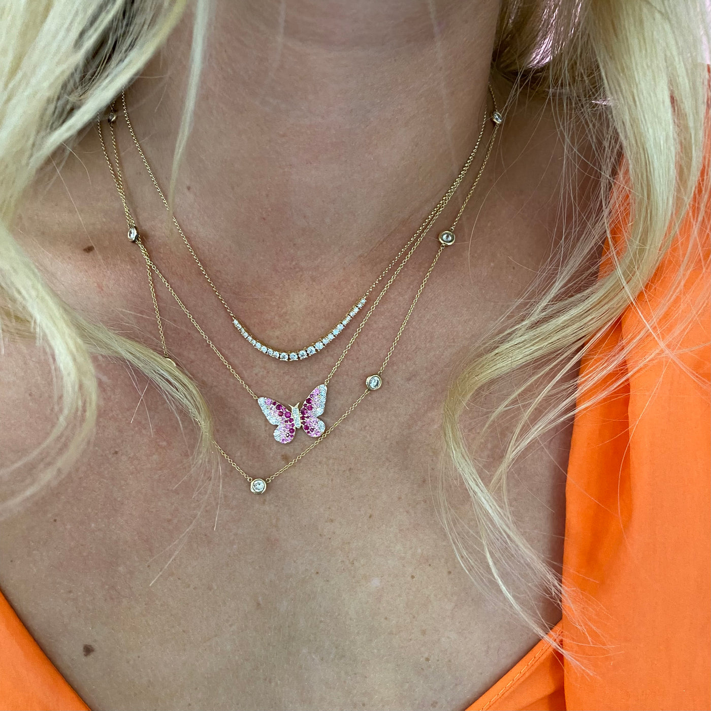 Graduated Basket Set Diamond Necklace