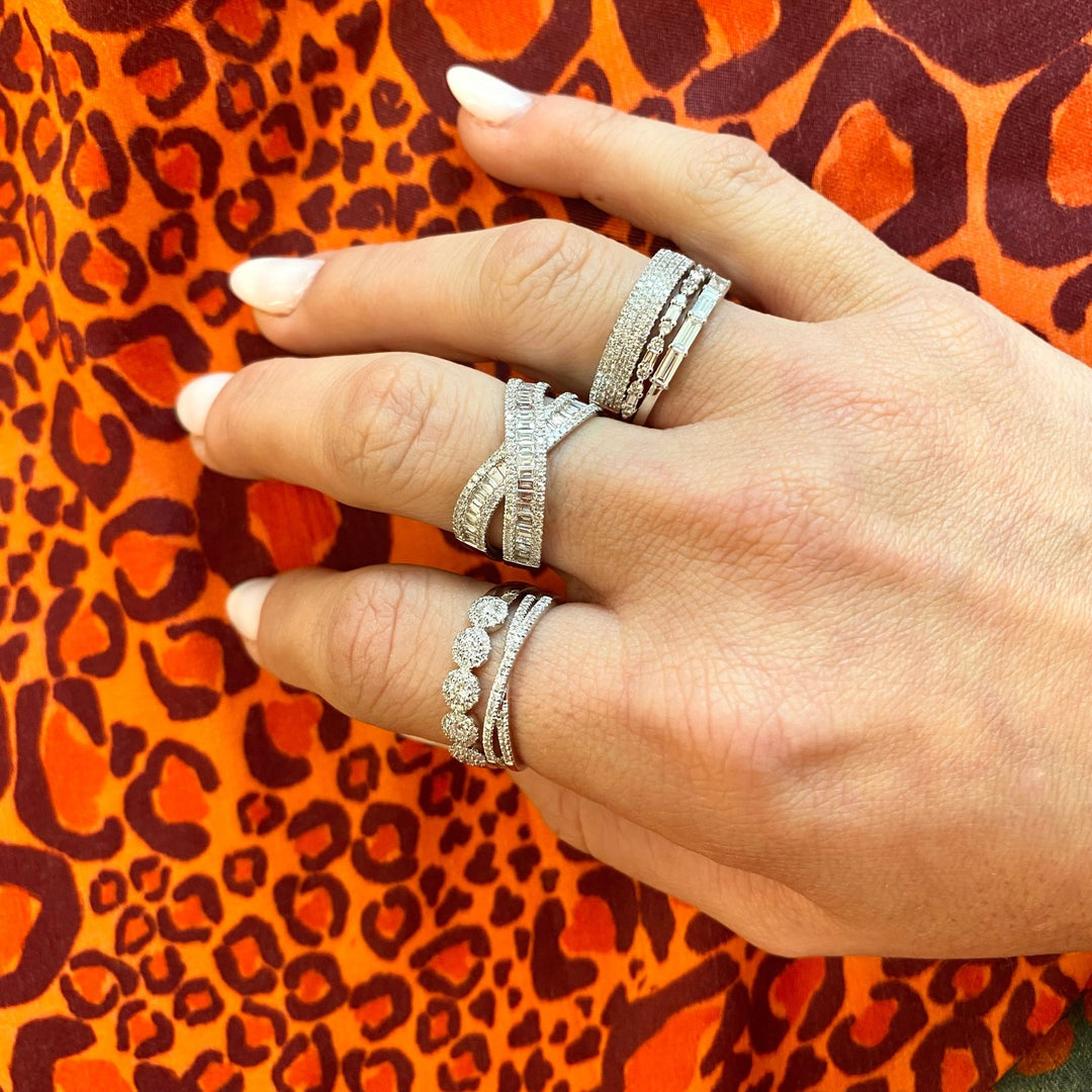 Alternating Double Round & Baguette Ring - Lindsey Leigh Jewelry