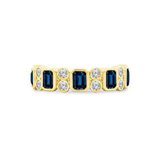 Alternating Emerald Cut Blue Sapphire & Double Diamond Bezel Band  Lindsey Leigh Jewelry.
