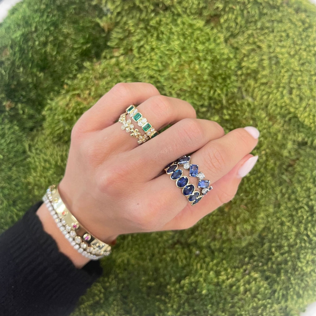 Alternating Emerald Cut & Double Diamond Bezel Band - Lindsey Leigh Jewelry