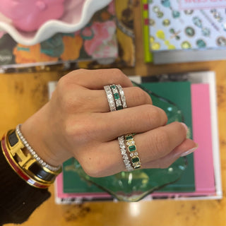 Alternating Emerald Cut Emerald & Double Diamond Bezel Band  Lindsey Leigh Jewelry.
