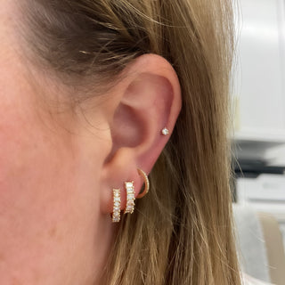 Alternating Round and Baguette Huggies  Lindsey Leigh Jewelry.
