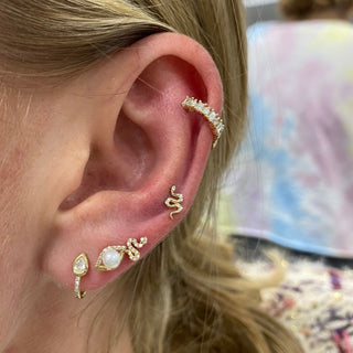 Alternating Round and Baguette Huggies  Lindsey Leigh Jewelry.
