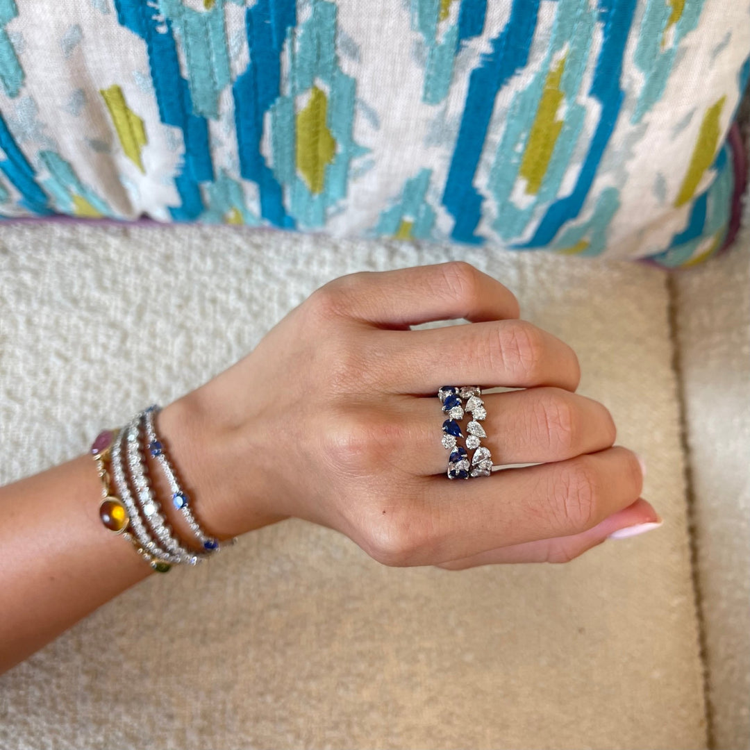 Alternating Round Diamond & Gemstone Pear Band - Lindsey Leigh Jewelry