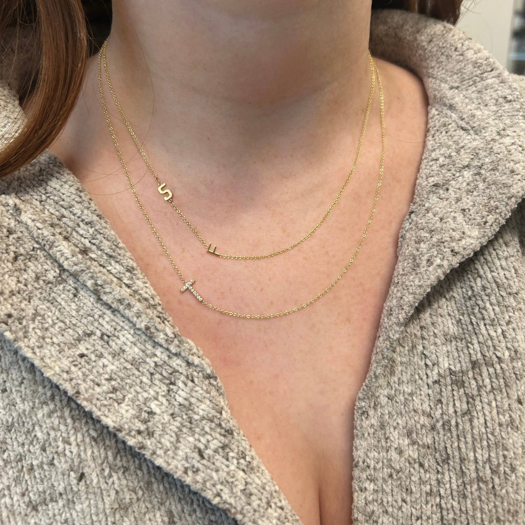 14K Yellow Gold Asymmetrical Initial Necklace
