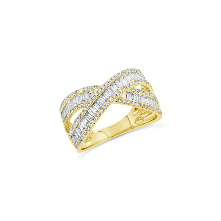Baguette Diamond Cross Over Ring - Lindsey Leigh Jewelry