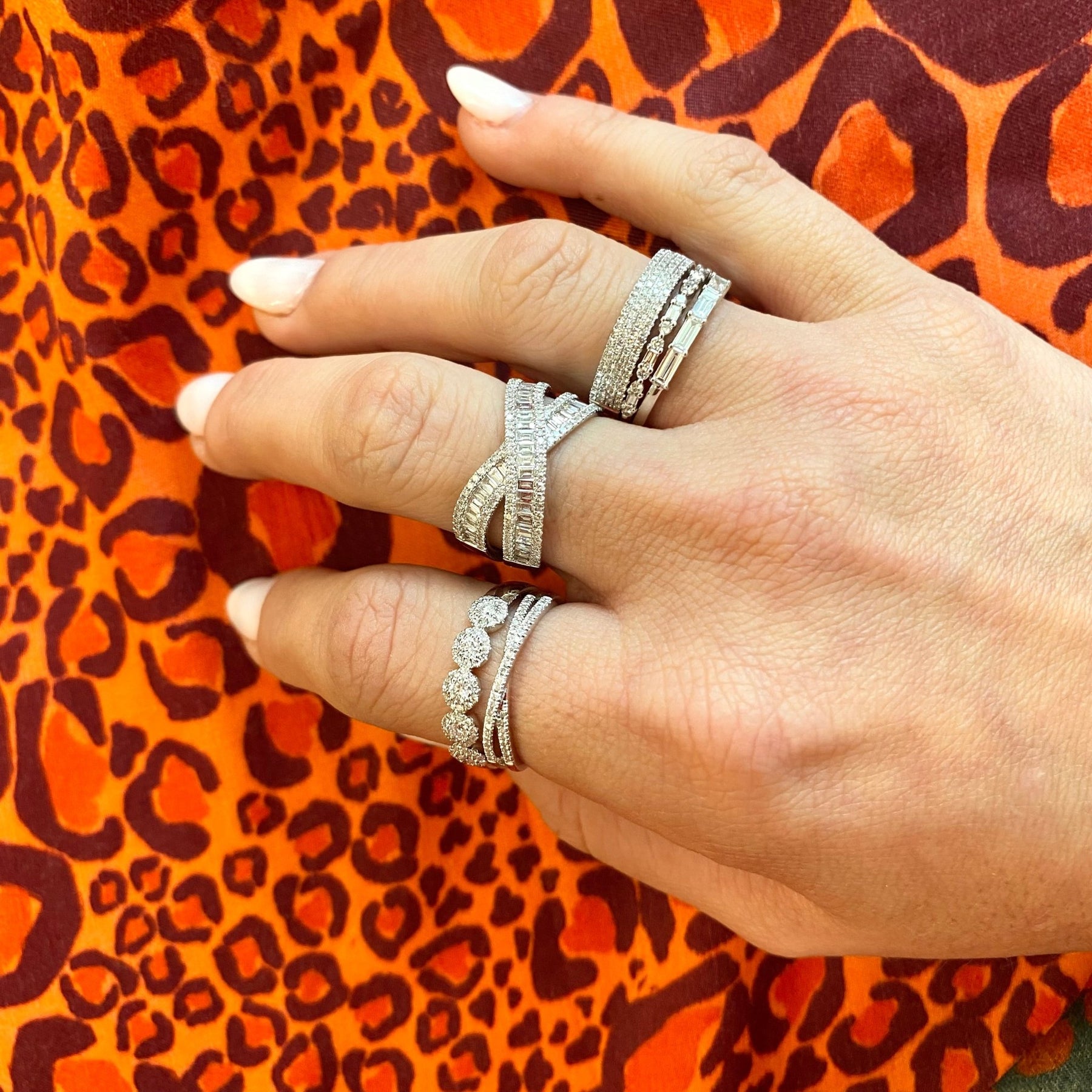 Baguette Diamond Cross Over Ring Lindsey Leigh Jewelry