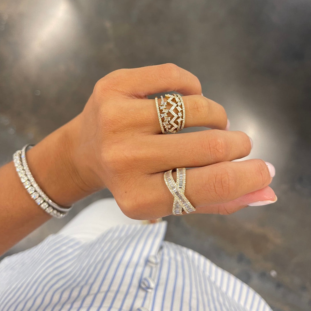 Baguette Diamond Cross Over Ring - Lindsey Leigh Jewelry