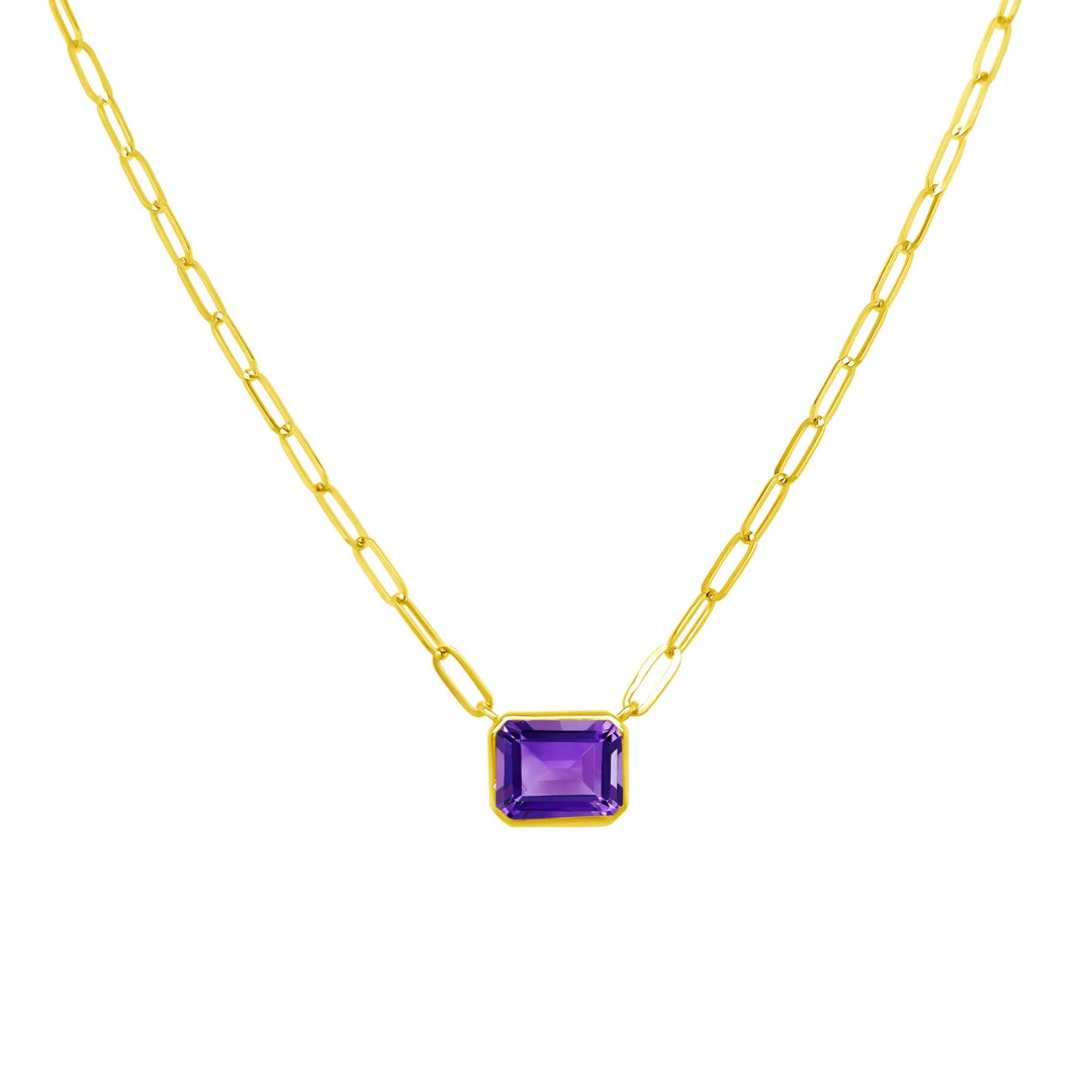 Bezel Set Amethyst Paper Clip Necklace - Lindsey Leigh Jewelry