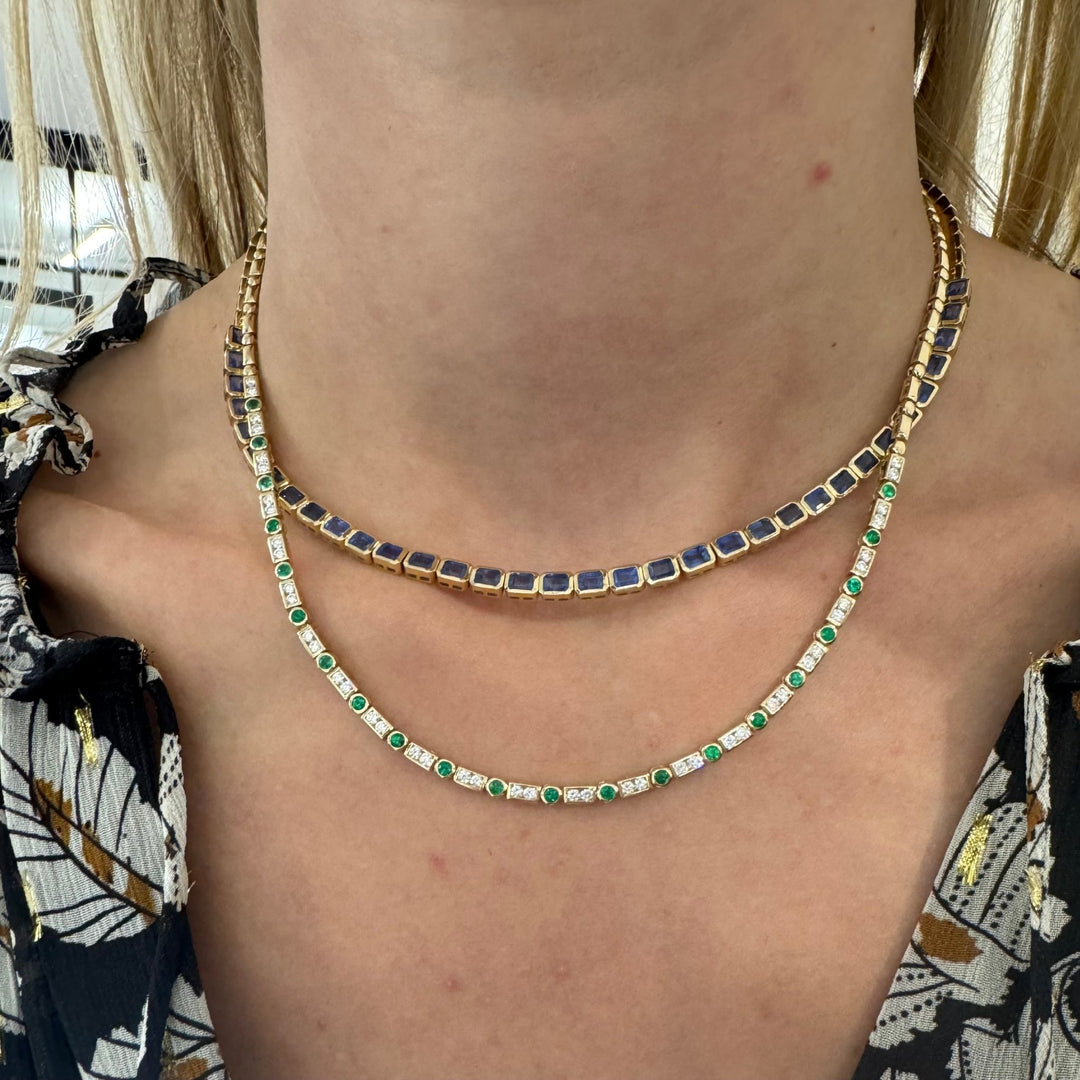 Bezel Set Blue Sapphire Tennis Necklace - Lindsey Leigh Jewelry