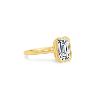North South Bezel Set Emerald Cut Solitaire  Lindsey Leigh Jewelry.
