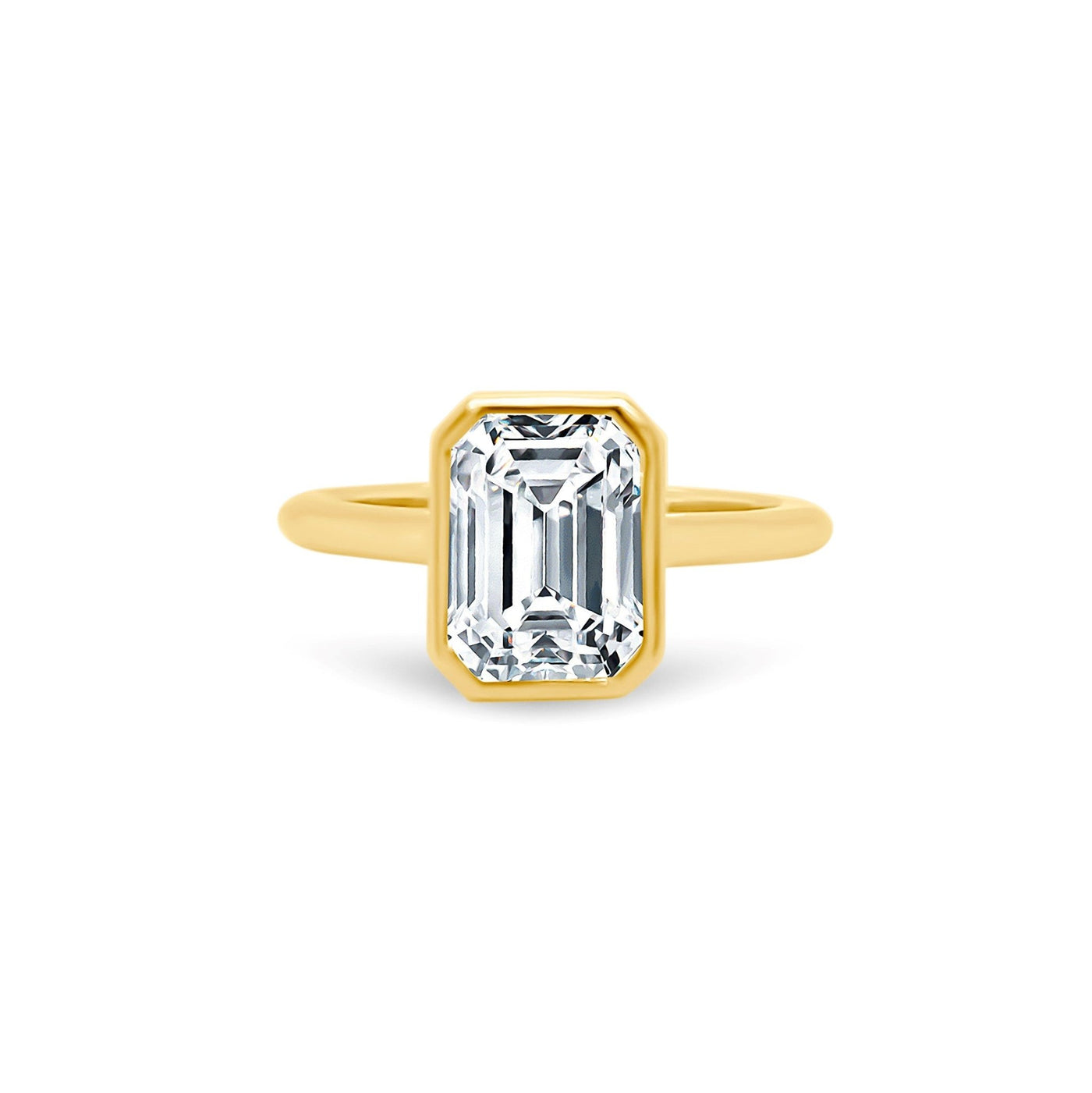 Bezel Set Emerald Cut Solitaire - Lindsey Leigh Jewelry