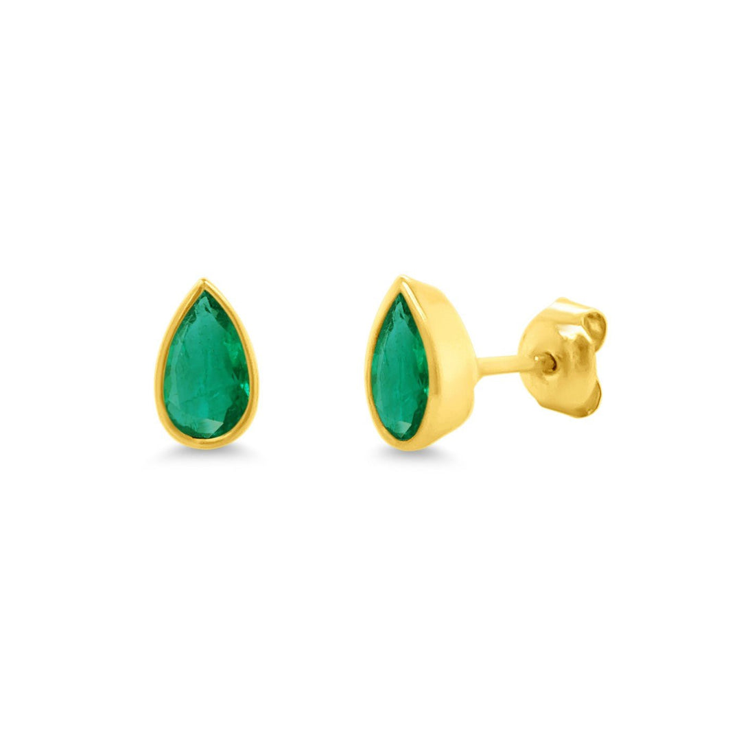 Bezel Set Emerald Pear Studs - Lindsey Leigh Jewelry