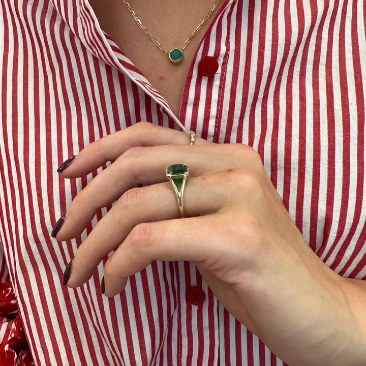 Bezel Set Emerald Ring with Split Shank - Lindsey Leigh Jewelry