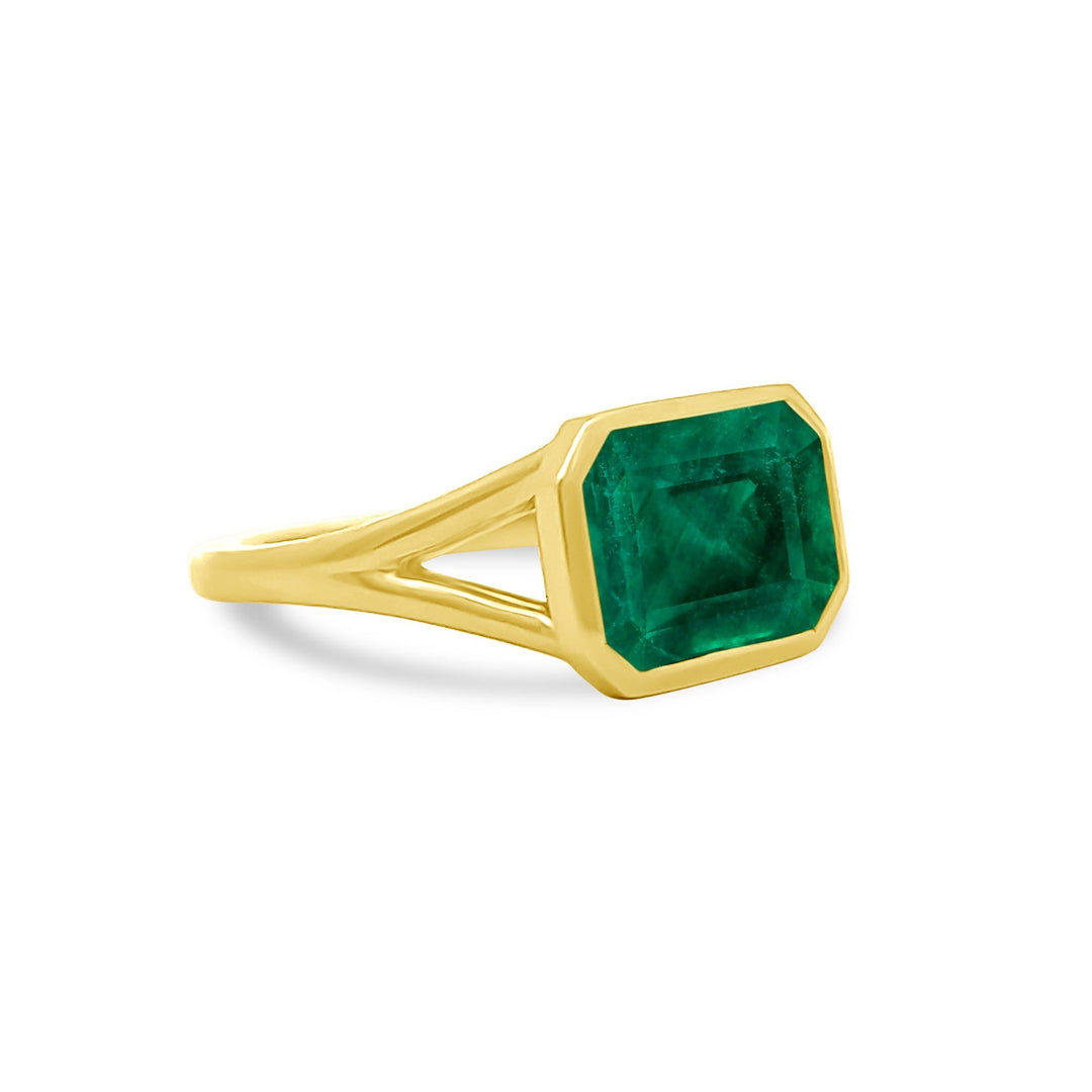 Bezel Set Emerald Ring with Split Shank - Lindsey Leigh Jewelry