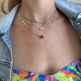 Bezel Set Gemstone Paper Clip Necklace  Lindsey Leigh Jewelry.
