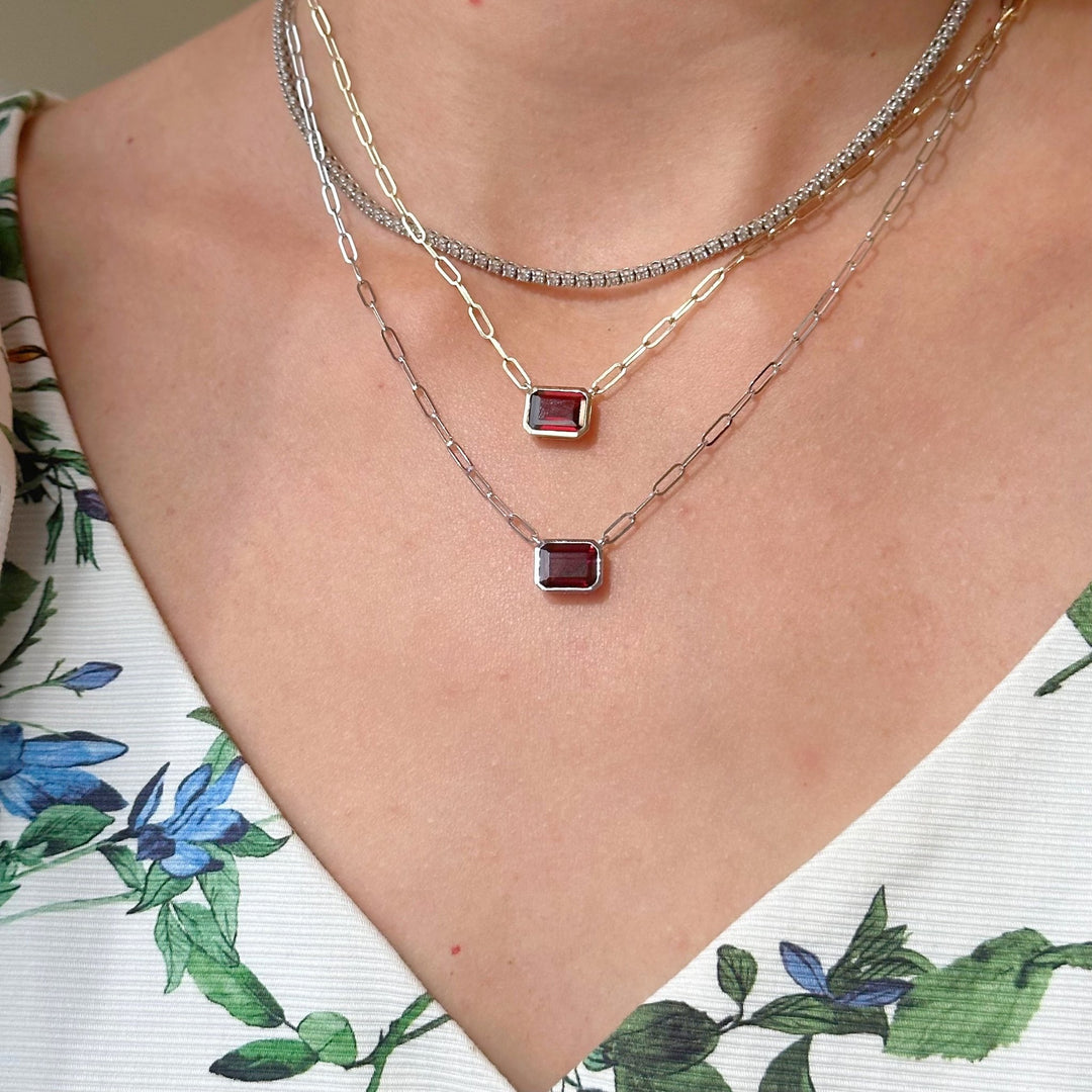 Bezel Set Gemstone Paper Clip Necklace - Lindsey Leigh Jewelry