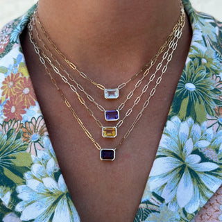 Bezel Set Gemstone Paper Clip Necklace  Lindsey Leigh Jewelry.
